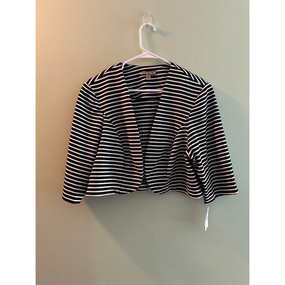 Maya Brooke Blazer Jacket with Shoulder Pads Black and White Striped Size 16W - Picture 1 of 4
